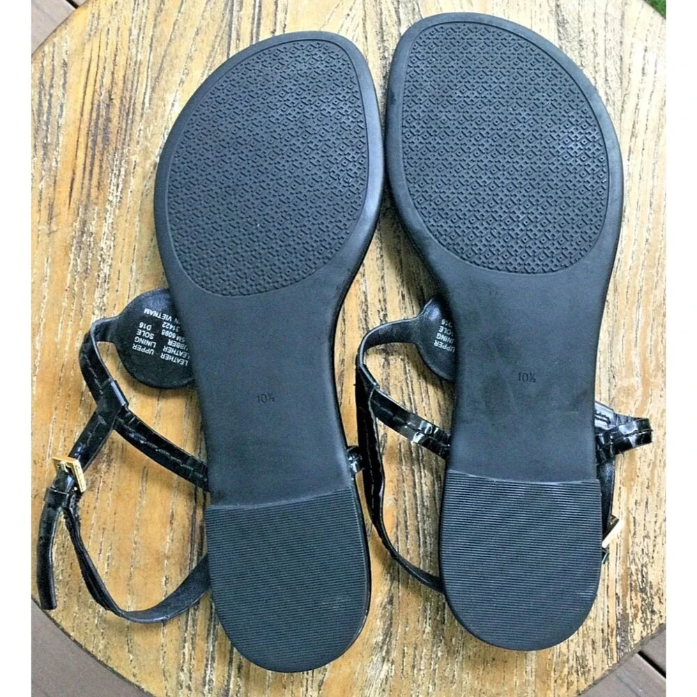 Tory Burch Dillan Black Patent Leather Flat Sandal Womens Size 10.5
